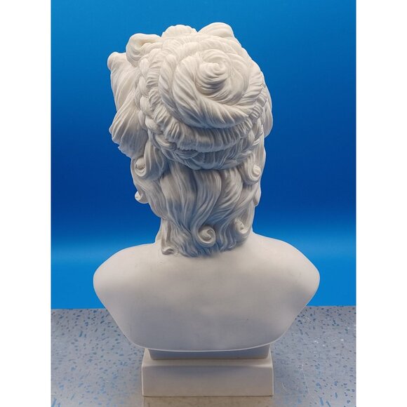 White Bust Elegant Woman Grecian Maiden Intricate Hairstyle Cast Marble Statue - Picture 4 of 9